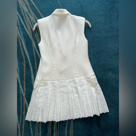 SANDRO MINI PLEATED SUIT DRESS - ECRU WHITE SIZE 6 US (38) (PREOWNED) - Picture 9 of 15